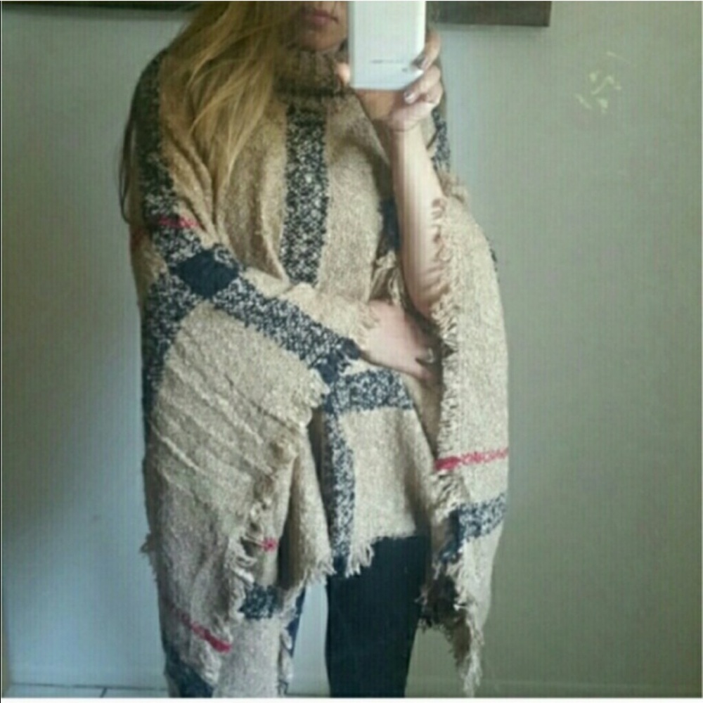 Plaid Turtleneck Poncho - Picture 3 of 3